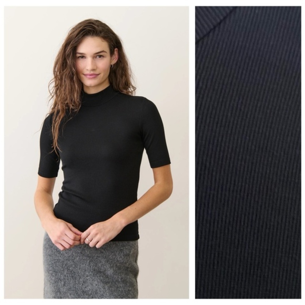 Marine Layer Black Lexi Rib Mock Neck Top Small